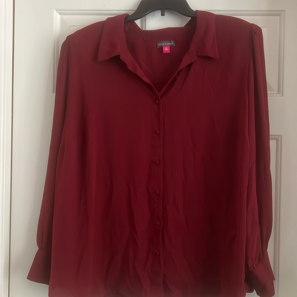 Vince Camuto button up blouse use with shoulder pads 3X Brick Red